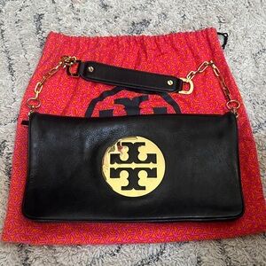 Tory Burch Black Wristlet with Gold Emblem